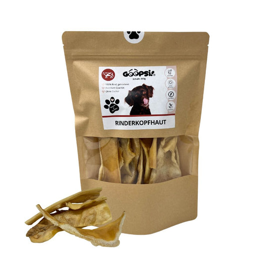 Premium Rinderkopfhaut für Hunde, 12-15 cm Stücke, getrocknet - 200g